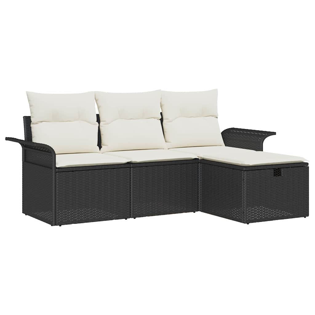 Garten-Sofa-Set mit Kissen 4 pcs Schwarz und Creme Poly Rattan